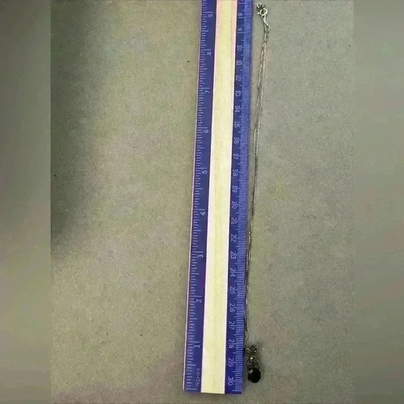 JC Sterling Silver Marcasite & Black Tourmaline Pendant Necklace 925 1.8g .75 In - Picture 3 of 4